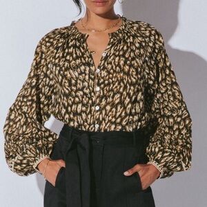 Cleobella Top Organic Cotton Alicia Leopard Block Print Blouse NWT Sz Med $158